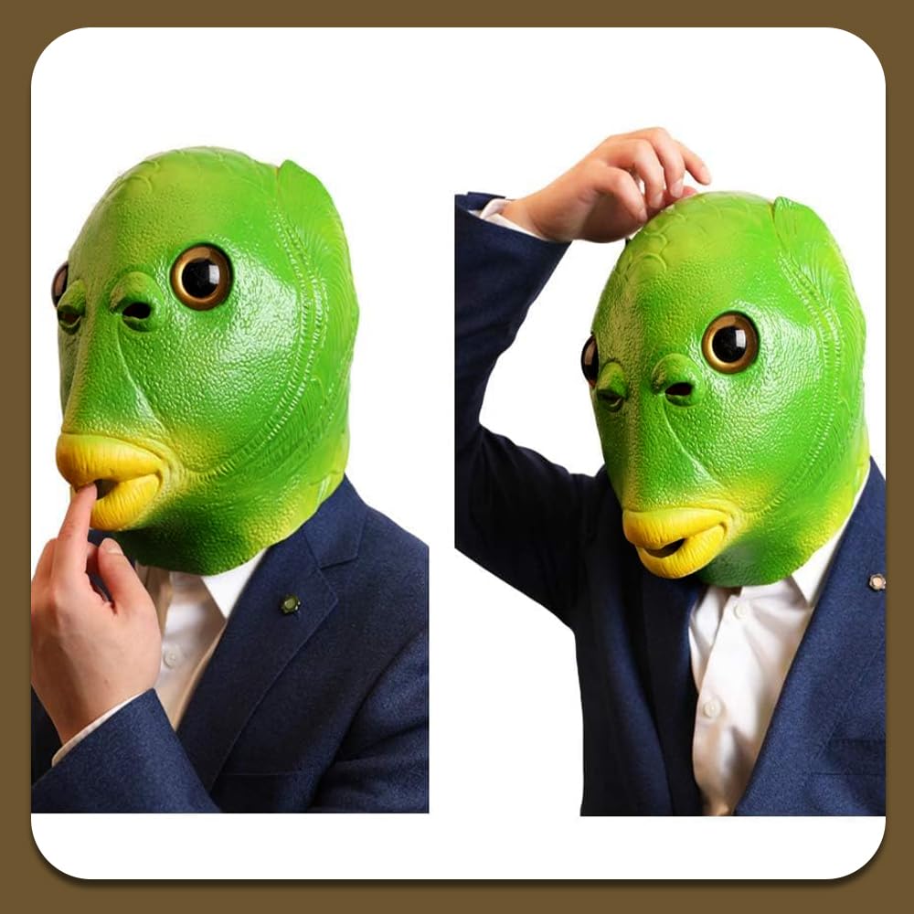 [vrunyuoi] Забавная маска-голова зеленой рыбы, Хэллоуин, Косплей, Полурыбная маска, Маска животного, Головной убор, Маска, Маскарад, Монстр, Маска рыбы, Маска для лица рыбы,