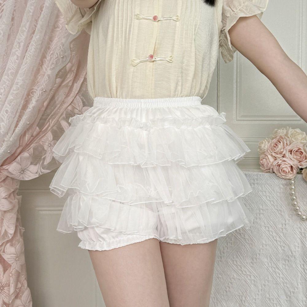 Anti Exposure JK Petticoat Elastic Tutu Puffy Skirt Comfortable Lace Pumpkin Pants Women