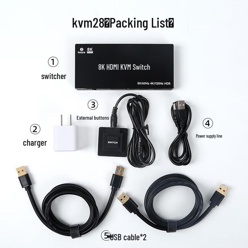 BIAZE HDMI 2.1 KVM Switch 2-In-1-Out 8K@60Hz 4K@120Hz with USB 3.0