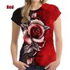 Rose T-shirt Women's 3D Flower Printed T-shirt Harajuku Fashion Street T-shirt Women's Clothing Short Sleeve