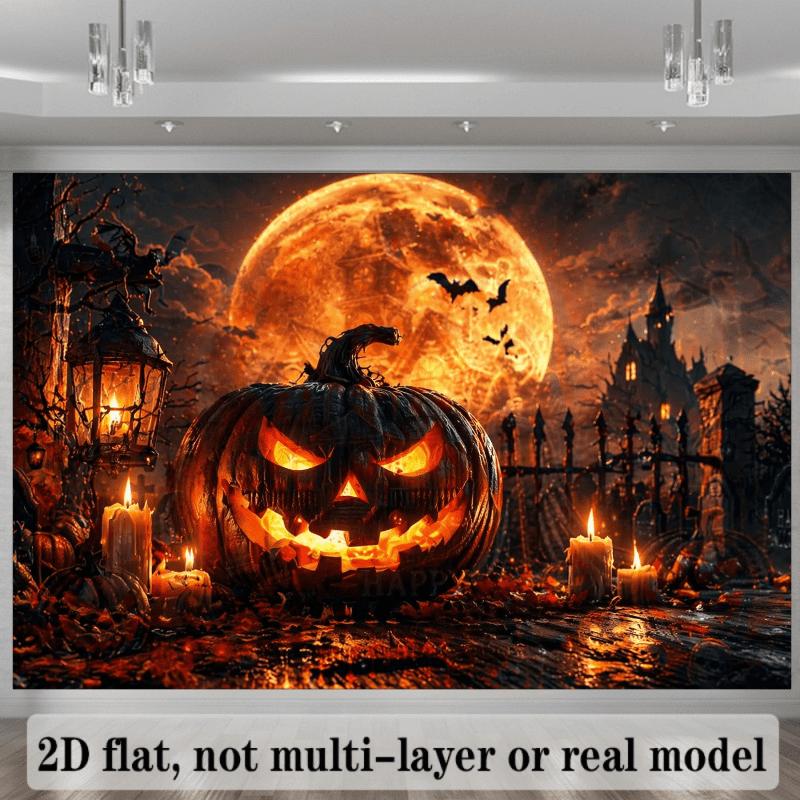 2D flat Halloween themed party banner background with dark pumpkin head theme, suitable for indoor and outdoor Halloween themes