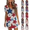 Женские повседневные платья с V-образным вырезом, коротким рукавом, завязками и принтом «День независимости»