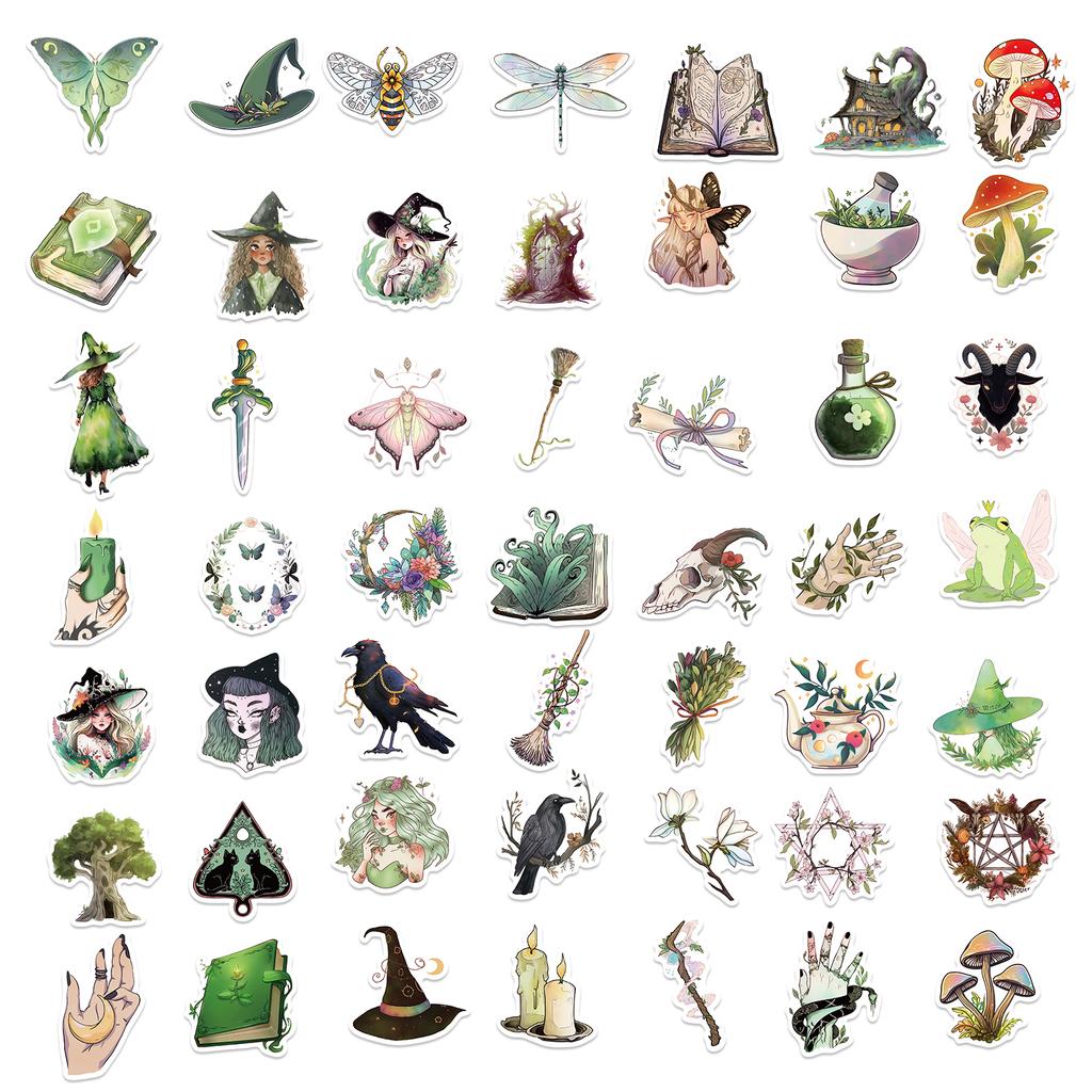 50PCS Forest Witch Stickers Decoration Scrapbooking PVC Sticker Aesthetic Stationery School Supplies for Kids
