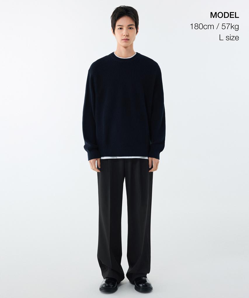 MUSINSA STANDARD Cotton Ribbed Crew Neck Knit [Navy]