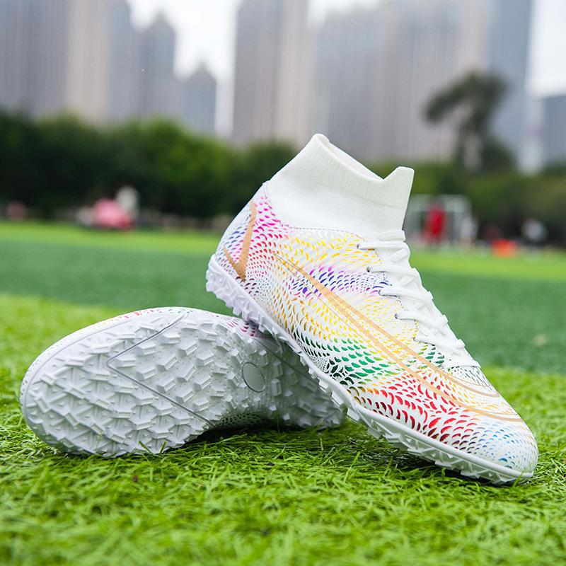 Белые футбольные бутсы с высоким верхом Ag длинные шипы Tf сломанные шипы Студенты мужчины и женщины взрослые дети обувь для тренировок на искусственном газоне Кроссовки