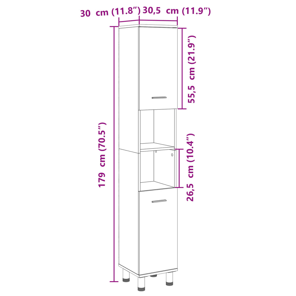 Bathroom Cabinet Sonoma Oak 12 x 11.8 x 70.5 in (30.5 x 30 x 179 cm) Particleboard