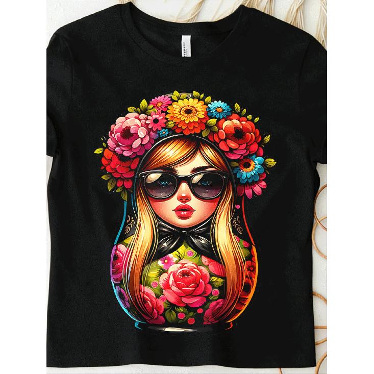 Matryoshka Moscow with Sunglasses T-Shirt for Men Women Unisex All Season Funny T-Shirt, 180G