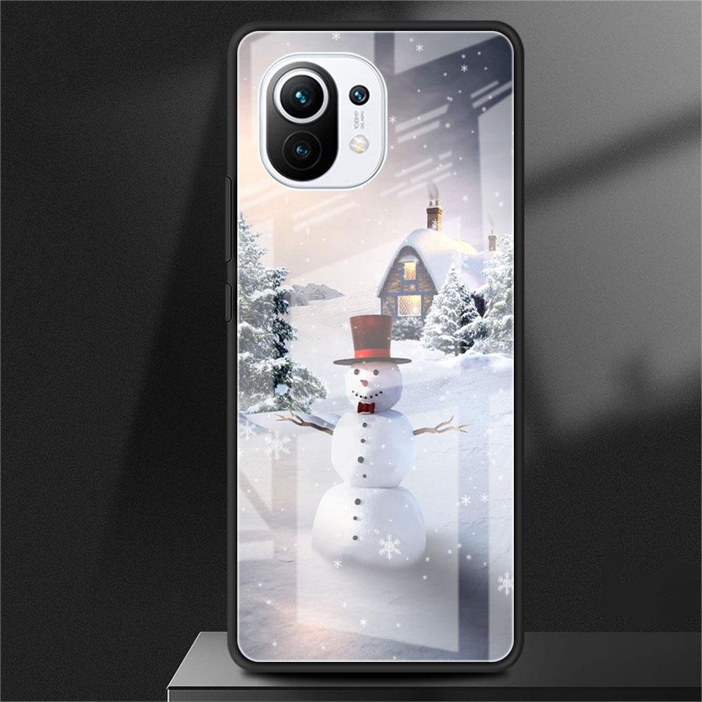 Рождественский стеклянный чехол с рисунком снеговика для Xiaomi Poco X3 NFC 11 Lite 11T F3 M3 Redmi Note 11 10 9 8 Pro 10S 9S 9A 9C, чехол для телефона