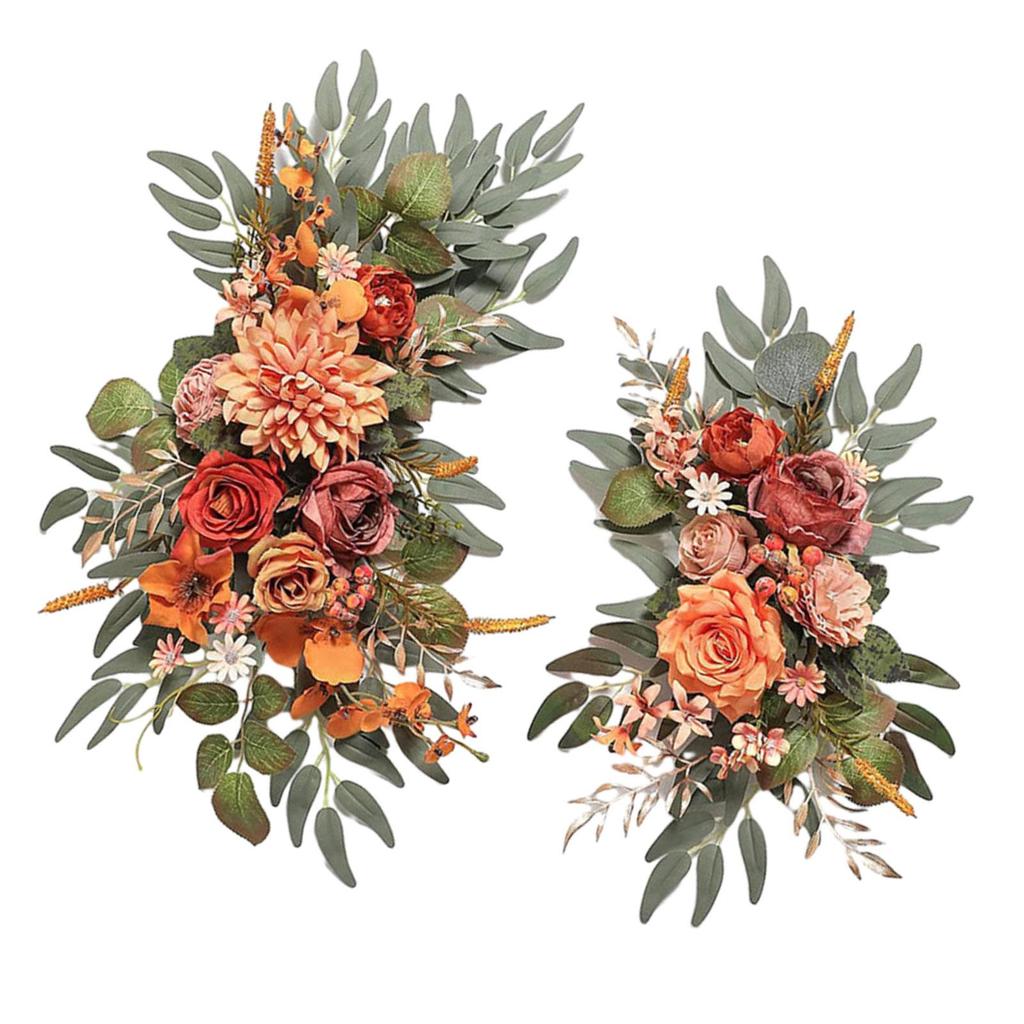 2 Pieces Silk Flowers Artificial Flower Swag Flower Arrangement Wedding Arch Wreath, Floral Backdrop for Reception Door