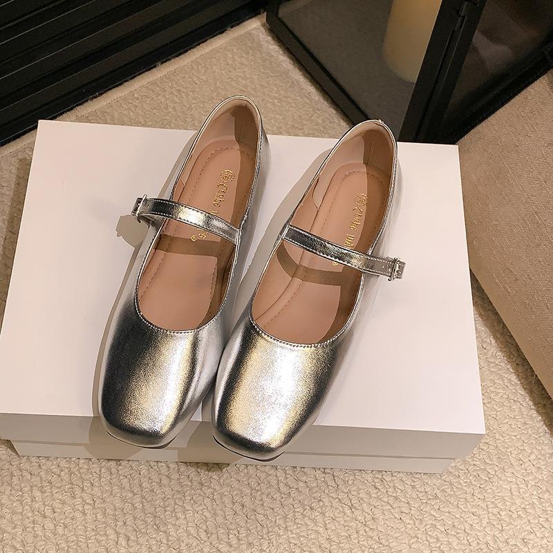 Женские новые кожаные туфли Мэри Джейн Элегантные туфли с квадратным носком Женские туфли на плоской подошве Модные повседневные балетки для улицы Туфли на плоской подошве