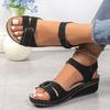Summer New Fashion Sandals Women's Wedge Heel Velcro Thick Sole Large Size One-word Sandals