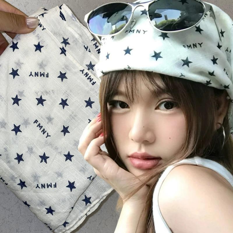Y2K Star Hair Scarf Spicy Girl Hip Hop Punk Bandana Turban Retro Large Square Streetwear Breathable Punk Versatile Silk Scarf
