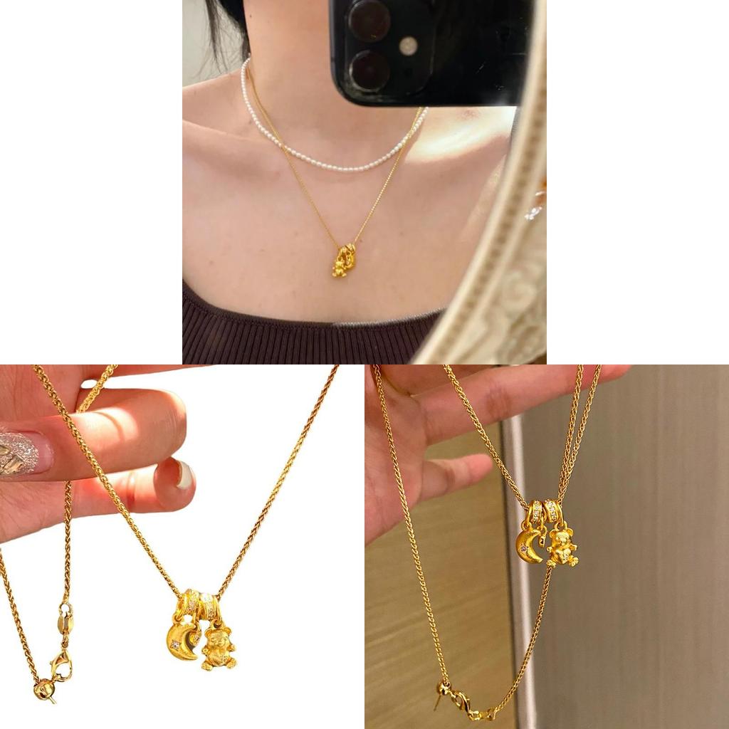 Simple Zircon Moon Bear Pendant Necklace For Girls Fashion Accessory Jewelry