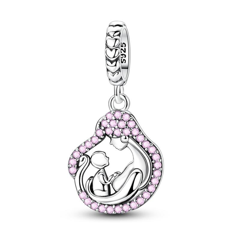 925 Silver Charm Bead Mother's Day Love Heart Family Charms Beads Pendants Fit Bracelet Women Jewelry Gifts