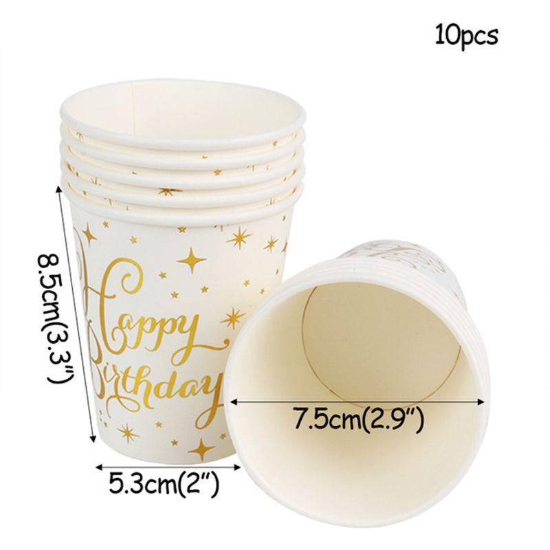 Cheerful Gold Polka Dot Stamping Happy Birthday Party Decor Supplies Disposable Tableware Collection