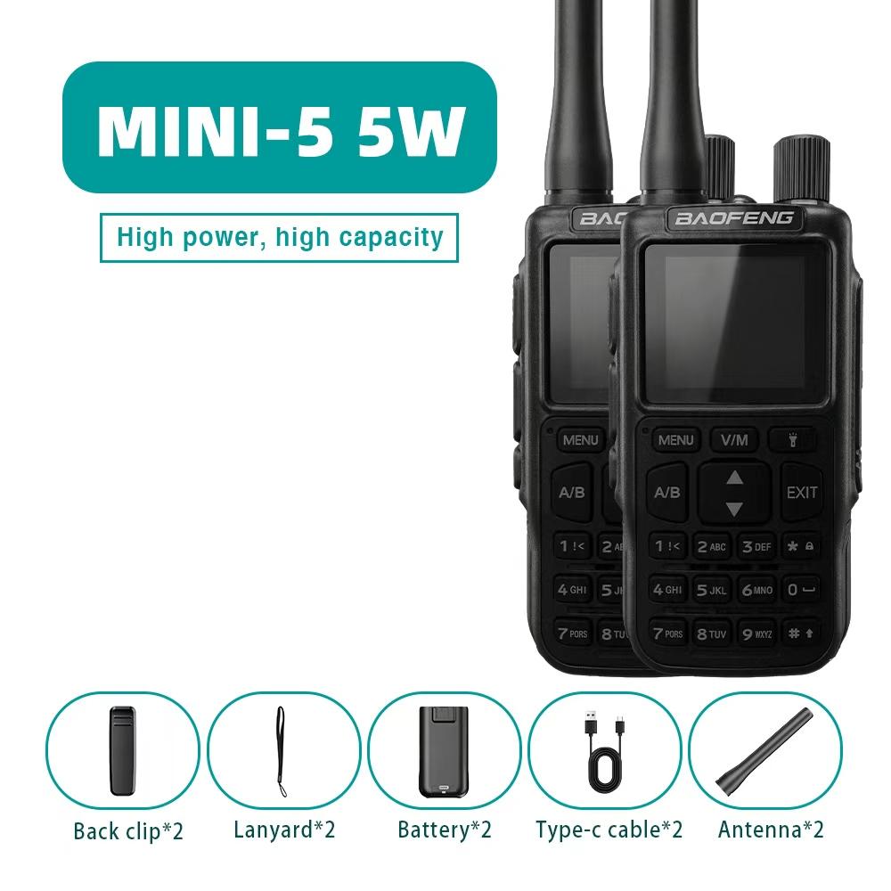 Ultra Slim BAOFENG MINI5 Handheld Radio VHF/UHF Air Band Long Range Rechargeable Civil Walkie Talkie Two Way Communication