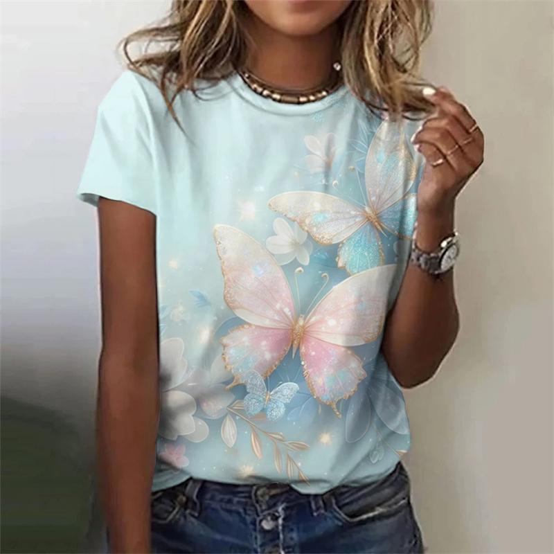 Butterfly Pattern T-Shirt For Women Insect 3D Printed T Shirts Summer Fashion Casual Oversized Tees Short Sleeves Round Neck Top