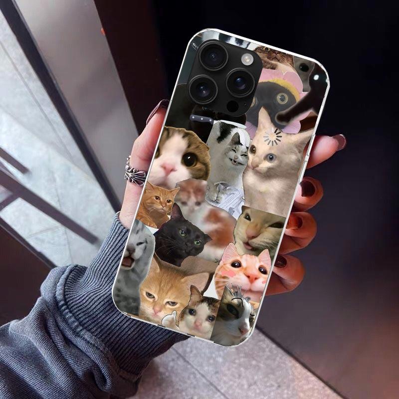 Crying Cat Memes Phone Case For iPhone 17 Air 16 15 Pro Max 14 Plus 13 Mini 12 11 Cover 7 8 SE Silicone Shell Print Fundas 17 Ai