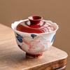 Hand-painted Relief Gold Peony Flower Lid Bowl Tea Cup Single High-end Kung Fu Tea Set Ceramic Tea Bowl with Lid
