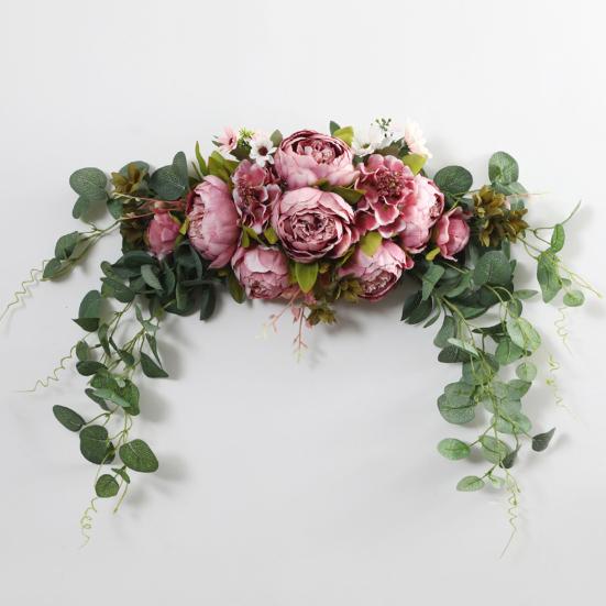 Искусственная гирлянда из пионов с зелеными листьями, свадебная вечеринка, цветочная арка, приветственная табличка, декоративная цветочная гирлянда, декор для дверного проема, стены, окна