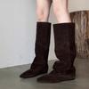 Версия из коровьей кожи~ Ретро остроносые рыцарские ботинки на внутренней платформе для женщин, новинка осени и зимы 2025 года, универсальные и тонкие плиссированные ботинки-чулки