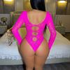 Sex Underwear One-piece Rose Red Long Sleeve Ripped Mesh Jacket Hollow Back Hip Wrap Skirt