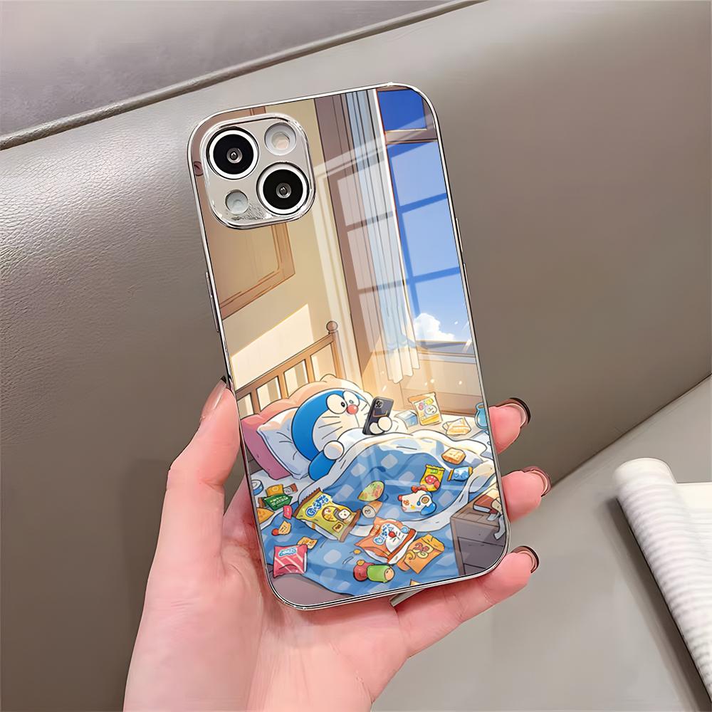 Cute C-Cartoon-D-DoraemonS Phone Case For IPhone 17 Pro Max 15 Pro 16 14 Plus 12 13 Mini 11 Pro Shockproof Electroplated Glass