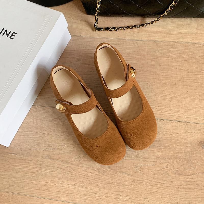 Увеличивающие рост маленькие золотые бобы на толстом каблуке туфли-лодочки женские осенние новые ретро универсальные замшевые с мягкой подошвой туфли Мэри Джейн
