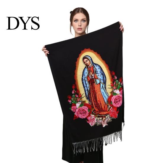 Художественный Дизайн Шарф Девы Марии Шарф Мягкий Кашемир Теплый Плед Шарфы с Кисточками Зимнее Легкое Одеяло Универсальный Религиозный Аксессуар Шелк