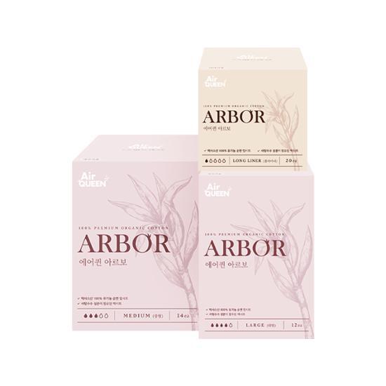 Выберите 1 из 3 видов органических гигиенических прокладок Air Queen Arbo (длинный лайнер 20P/средний 14P/большой 12P)