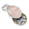 Natural Rose Quartz Rough Stone 925 Sterling Silver Two Tone Pendant 2.01" c2H98