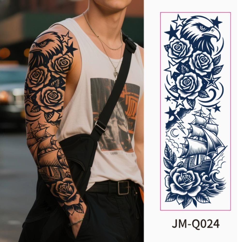 Full Arm Herbal Juice Tattoo Sticker Waterproof Non-Reflective Semi-Permanent Dark Flower Arm Tattoo Sticker