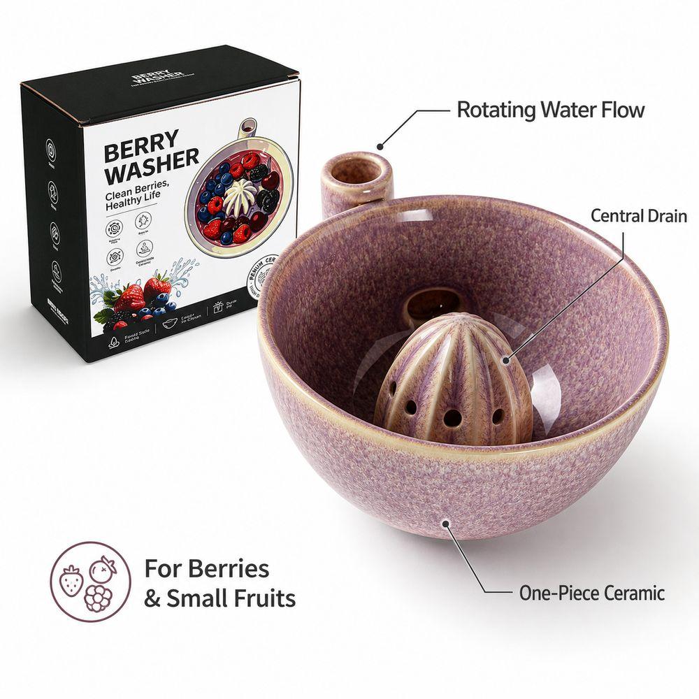 Rotating Water Flow Berry Washing Bowl Central Drain Berry Washer Bowl Small Fruit Cleaning