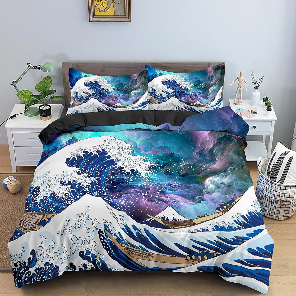 Ocean Wave Bedding Set 3D Abstract Art Duvet Cover King/Queen Size With Pillowcase Watercolor Style 2/3pcs Polyester Quilt Cover