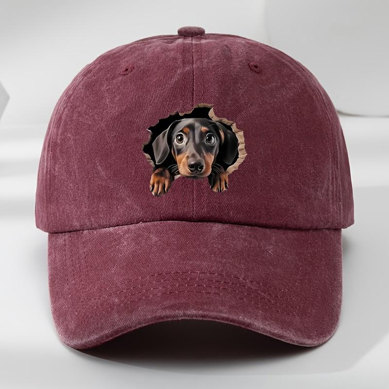 Retro washed baseball cap with playful dog pattern featuring a see through hole design  breathable casual outdoor sports sun hat