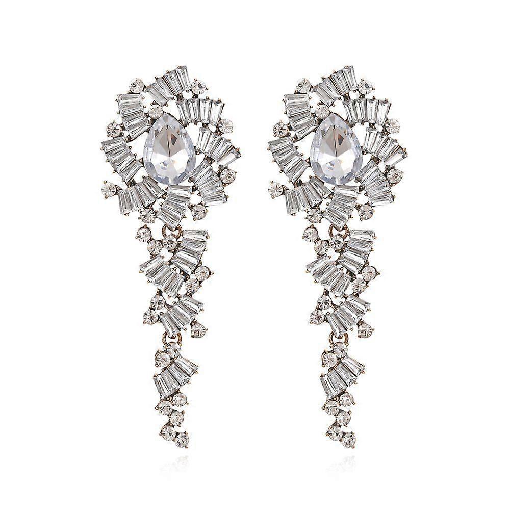 Luxury shining long rhinestone earrings ins internet celebrity retro alloy diamond earrings exaggerated earrings silver