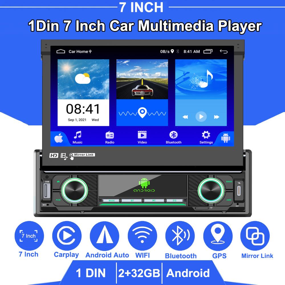 Автомобильный радиоприемник Carplay 1 Din, универсальный мультимедийный плеер на базе Android, 7 дюймов, выдвижной экран для Volkswagen Nissan Hyundai Kia