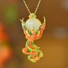 Colorful Enamel Phoenix Brooches for Women Natural Hotan Jade Broche Pendant Classical Court Style Luxury Brooch Jewelry