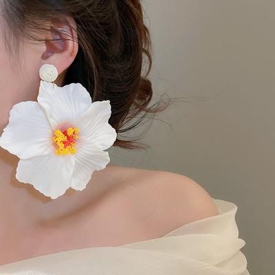 Серьги-цветы Серебряная Игла Пляжные Украшения Преувеличенные серьги-подвески с искусственными цветами Аксессуары из сплава