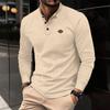 Autumn Men's Youth Waffle Solid Color Button Lapel Long Sleeve POLO Shirt