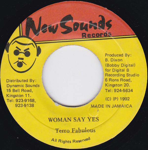 7-дюймовая пластинка TERRO FABULOUS - Woman Say Yes NONE New Sounds Reco 1992 Ямайка Регги, Ска и Даб Б/У