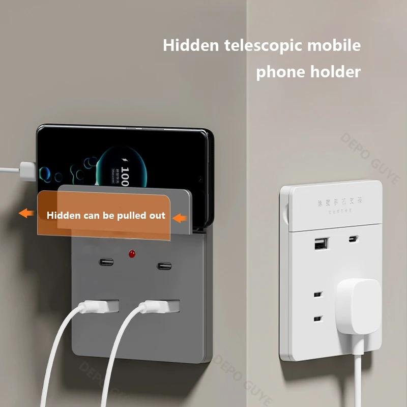 Универсальная настенная розетка USB-порта Type C мощностью 20 Вт с быстрой интеллектуальной зарядкой, электрическая панель с розетками 220 В и скрытым держателем для мобильного телефона
