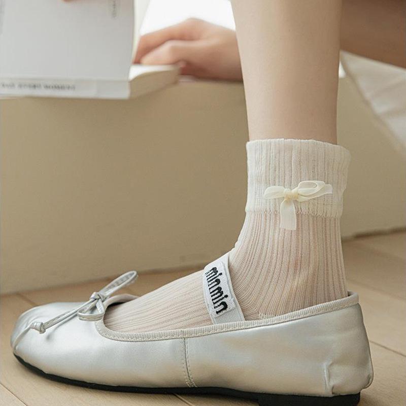 Summer Thin Socks Woman Black Bowknot Lace Low Tube Casual Cool Lolita White Socks for Women