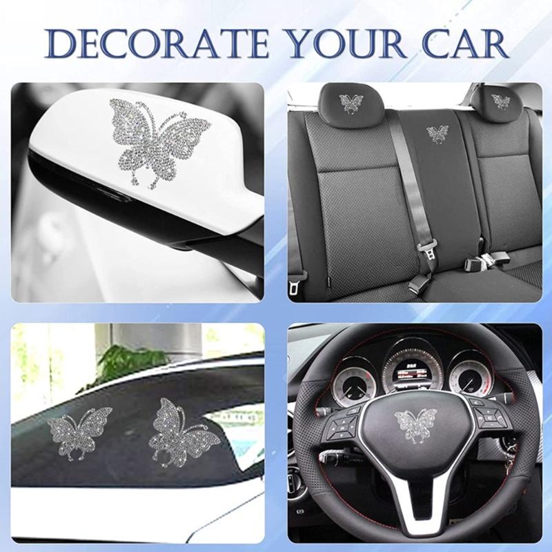 Shimmering Rhinestones Butterfly Car Sticker Sparklings Crystal Decal for Bumpers Window Laptop& DIY Auto Accessories