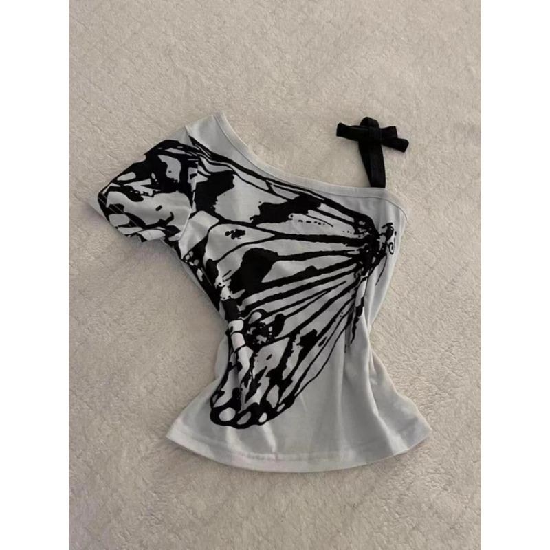 Летние поддельные две части бретелька через шею бандаж винтажные футболки Y2k эстетика тонкий укороченный топ женский гранж принт Harajuku повседневная сексуальная футболка