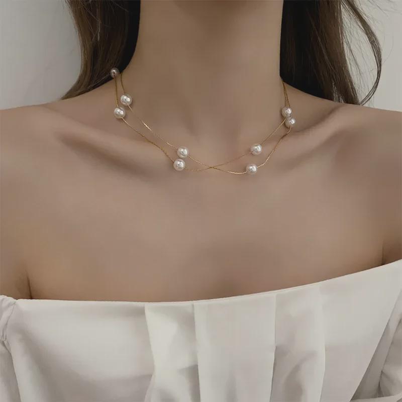Double-Layer Pearl Choker: Trendy, Elegant, Retro Necklace for Women