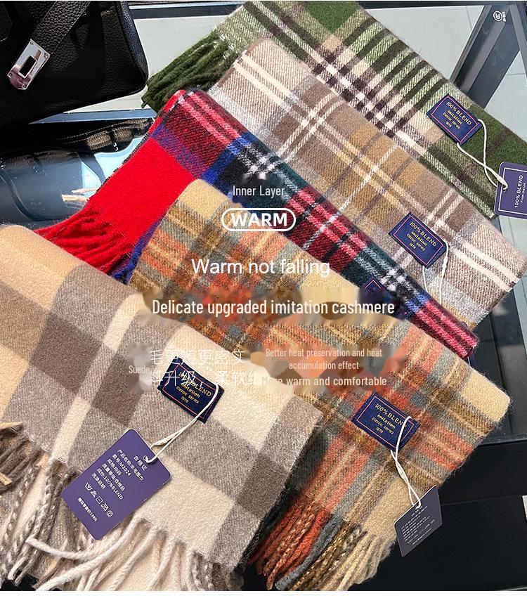 2024 Британский красный клетчатый шарф из искусственного кашемира: Теплый зимний подарочный платок на шею