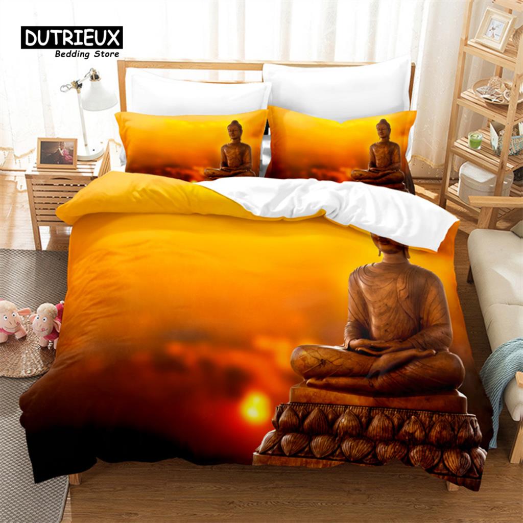 Пододеяльник со статуей Будды, модный комплект постельного белья, мягкий, удобный, дышащий, для декора спальни и гостевой комнаты