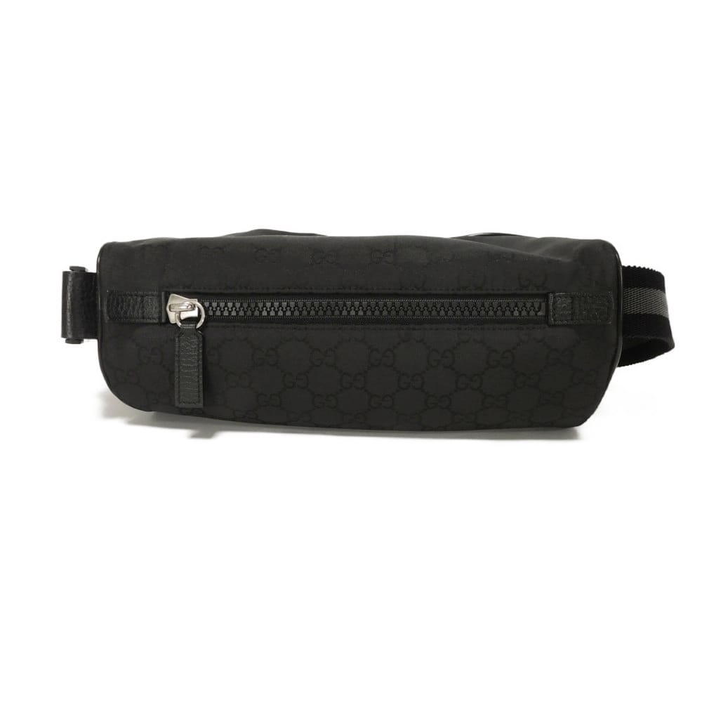 Used 9539 GG Nylon Waist Pouch 449182 7929 Leather Patch Gray Shoulder Bag with Embossed Logo Black Men's from Japan