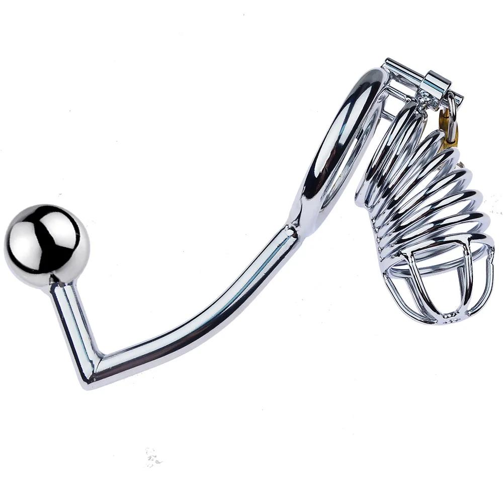 Male Chastity Device With Penis Ring Cock Cage Anal Hook Butt Plug Prostate Massage Bondage For Men Gay Chastity Lock Restraint